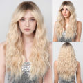 Long Curly Blonde Synthetic Wigs Light Golden Ombre Body Wave Natural Hair Wig for Women Heat Resistant Cosplay Party Hair. 