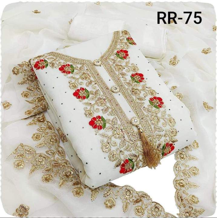 Exclushive Collection 100% High Qualitiey Indian Waitless Goergett Ambroydary  Three Piece  [3PC]