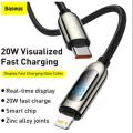 Baseus PD 20W LED display Type C to Lightning Data USB Fast Charging for Iphone 13 12 11 Pro Max - Cable Protector.