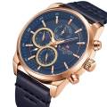 NAVIFORCE NF9148 Navy Blue PU Leather Chronograph Watch For Men - RoseGold & Navy Blue. 