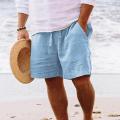 New Men's Linen Short Shorts Drawstring Pants Male Men Summer Cotton Breathable Solid Color Shorts Trousers Clothing Streetwear.