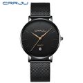 CRRJU Simple Ultra thin Quartz Watch Stainless Steel Mesh Strap Men's Watches Fashion Waterproof Clock Men Casual Wristwatches. 