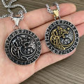 Viking Jewelry Stainless Steel Fenrir Wolf Round Pendant Necklace Norse Runes Vegvisir Runic Talisman Pendant Yggdrasil Men. 