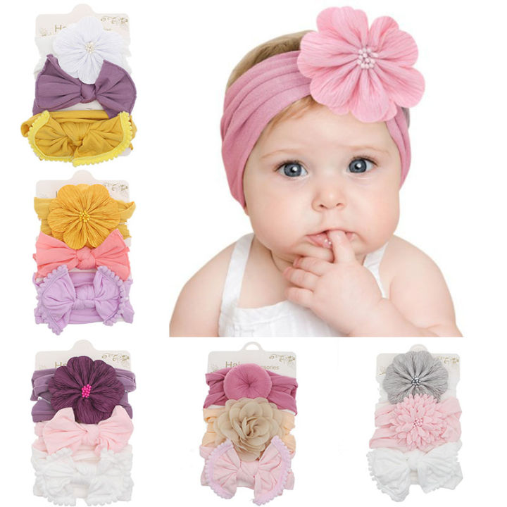 3Pcs/set Nylon Elastic Baby Headbands Soft Solid Color Kids Headwear Children Infant Girls Hair Bow Baby Hair Accessories