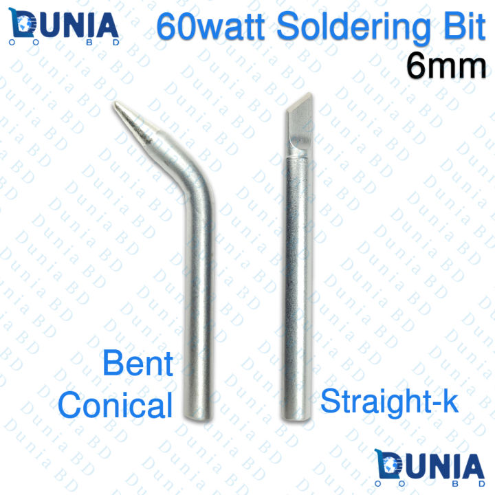 60W Soldering Iron Bit Set 6mm Bent Conical and Straight K Tip