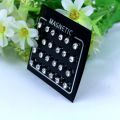 12Pairs/Set Unisex Rhinestone Inlaid Magnetic Stud Earrings Non Piercing Jewelry. 