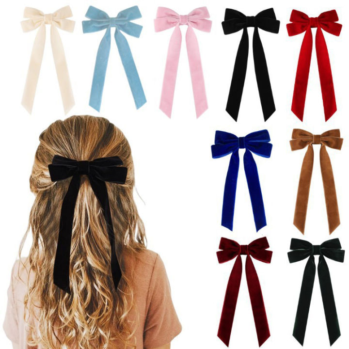Vintage Long Ribbon Velvet Bow Barrettes For Women Hairpin Simple Fashion Hair Clip Ladies Hairgrips Wedding Hair Accessories Mzea