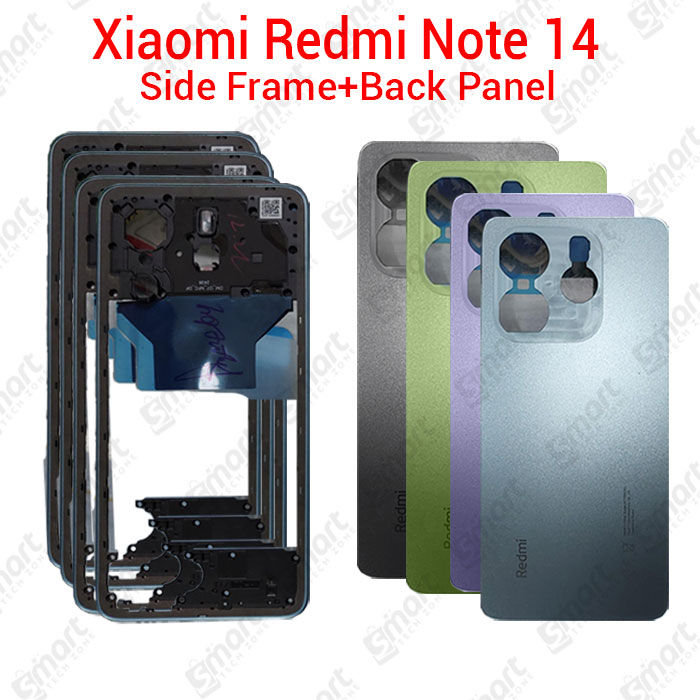 For Xiaomi Redmi Note 14 Side Frame + Back Panel Housing + Camera Glass Back shell Replacement Spare Parts