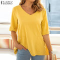 ZANZEA Women's Tops Ladies Short Sleeve Shirt Plain Casual Loose Tunic Blouse #15.