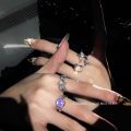 Three-Piece Crystal Gemstone Ring for Women ins Trendy Special-Interest Design High-Grade Open Middle Finger Wear Opal Moonstone.