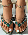 Summer Shoes Fashion Casual Slipper Beach Wear Elegant Gem Stone Chain Decor Flip Flops Sandals Chaussures Femme Ete 2023.