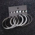 Trendy 6 Pairs = 12 Pcs Pearl Stud and Hoop Earrings for Women Popular Statement Earrings Set for Girls. 