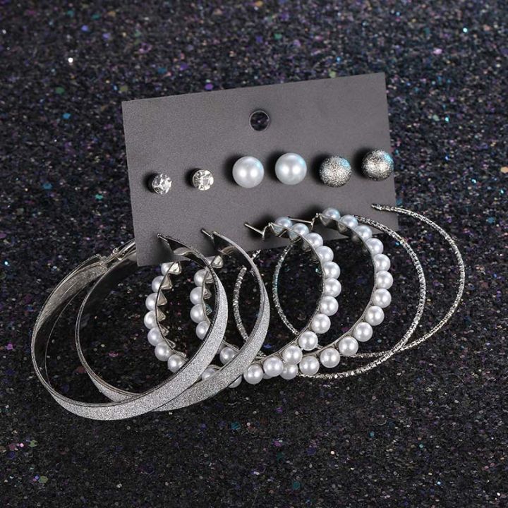 Trendy%206%20Pairs%20=%2012%20Pcs%20Pearl%20Stud%20and%20Hoop%20Earrings%20for%20Women%20Popular%20Statement%20Earrings%20Set%20for%20Girls%20-%20Image%202