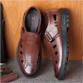 2022 Summer Soft Leather Shoes Quality Men's Fashion Hollowed  Leather Sandals Breathable Man Casual Shoes Father Sandal. 