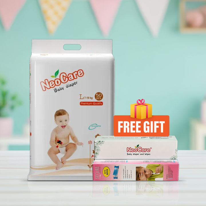 Neocare Belt System Baby Diaper L (7-18 kg) - 50pcs (Free digital thermometer)