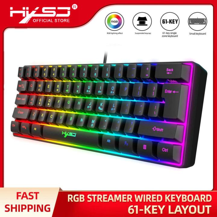 HXSJ V700 Wired Gaming Keyboard RGB Streamer Wired Keyboard 61-key Gaming Keyboard for Game Office Black