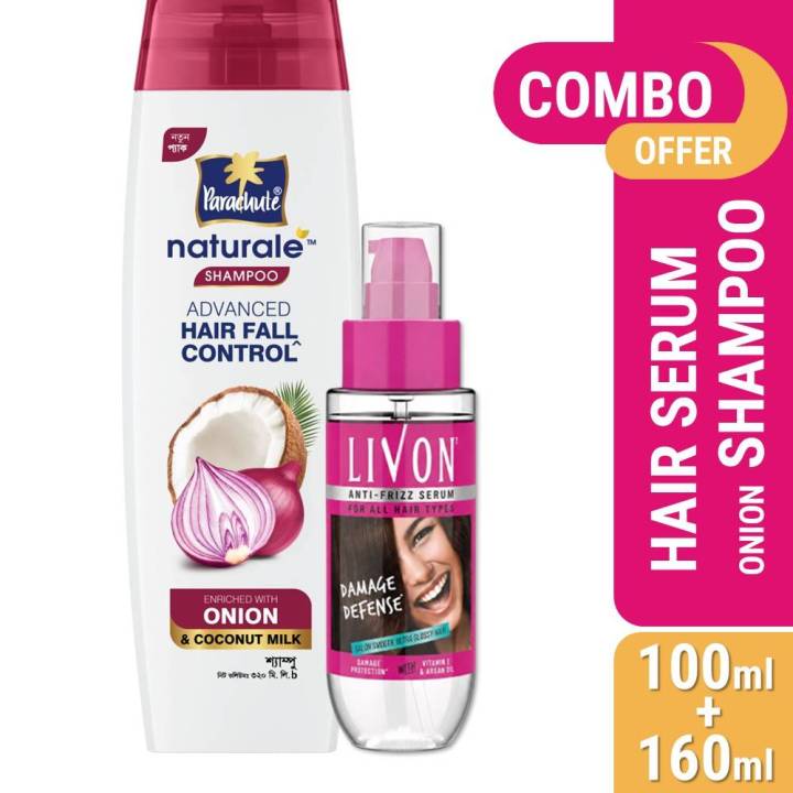 Hair Care Bundle - Livon Hair Serum 100ml & Parachute Naturale Onion Shampoo 160ml