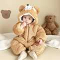 Newborn Baby Winter Plush Romper Soft Warm Button Closure Hooded Jumpsuit for Toddlers. 