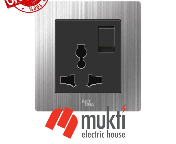 ART DNA A69 Steel Series 16A Three Pin Multi Universal Switched Socket with Switch 3Pin Electrical Wall Outlet ARTDNA