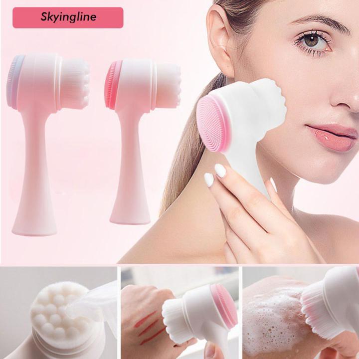 Face Manual Portable Cleaning Massage Brush Deep Cleansing Pores Skin Care Hot Double-sided Silicone Cleansing Tool PINK