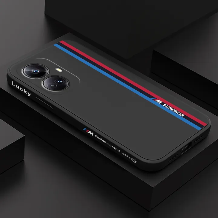 Realme 10 Pro+ 5G Fashion Racing Car Logo M Side Design Phone Case Square Edge Pattern Liquid Silicone Casing Full Cover Camera Case