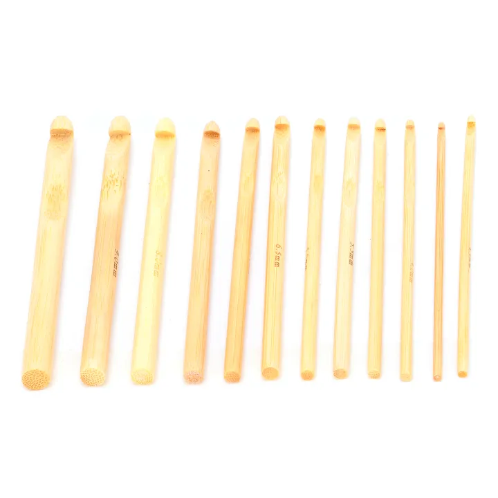 12x%20Crochet%20Hooks%20Bamboo%20Craft%20Knitting%20Needles%20For%20Crocheting%20Shawl%20ZR%20-%20Image%203