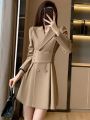 Office Lady's Long Sleeve Dresses Women Young Elegant Fashion Notched Autumn New Simple Chic High Waist Korean Version All-match. 