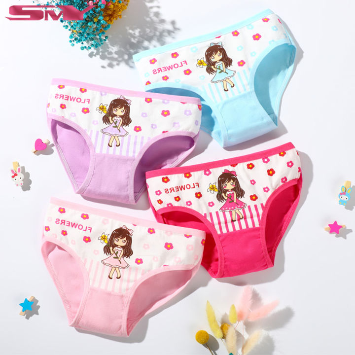 Pack of 4 - Mixed Colors Kids Girl Briefs Breathable Panties for Children 2-12 Yrs Kid Girl Underwear