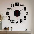 DIY Wall Clock - Modern 3D Mirror Wall Clock Decor,Roman Numerals Clock - Wall Sticker Clock Home Room Decor Black. 