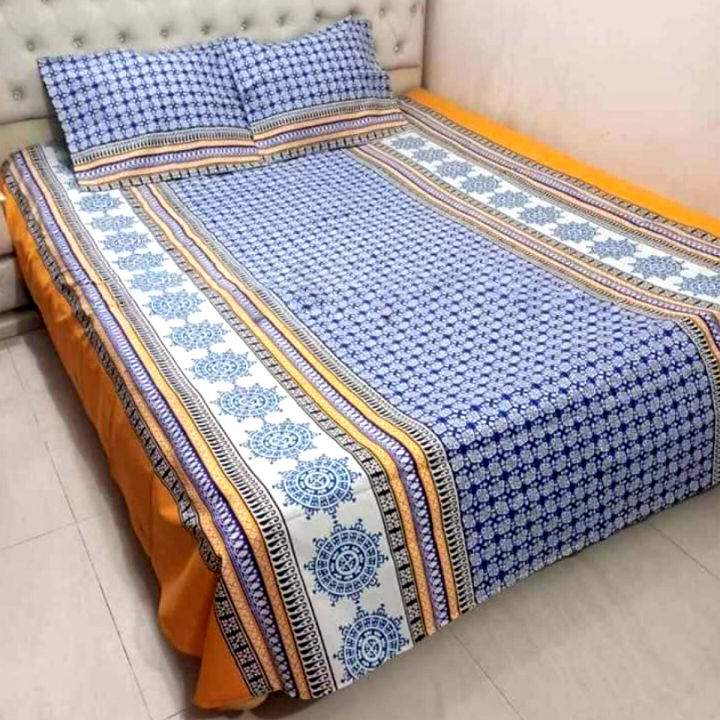 AC HOME TEX Cotton Fabric (সুতি কাপড়) Disital Printed 7 by 8 Feet Double King Size Bed Sheet With Two Matching Head Pillow Covers.
