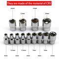 1Pcs New For Ratchet Torque Wrench Hex Short Socket Hand Tool 1/4" 6.35mm Head Metric Key Sleeve Double End 4-14mm Drive Socket. 