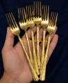 ✨ AD Golden Elegance Dinner Fork Set ✨ 8 Inch | 6 Pcs Set | Premium Stainless Steel | Gold Finish.