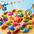 Kids Fishing Toy Set Play Water Toys for Baby Magnetic Rod and Fish with Inflatable Pool Outdoor Sport Puzzle Toys for Children.