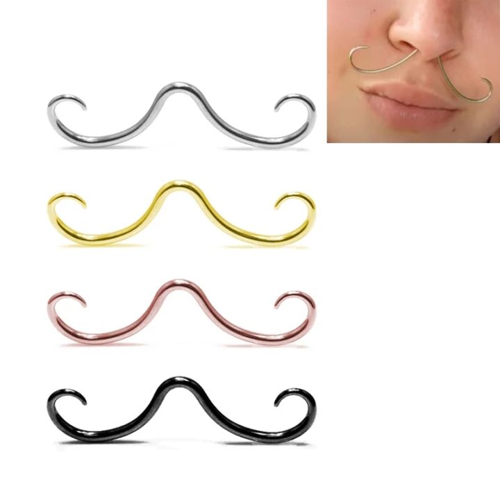 Septum Mustache Ring Body Piercing Jewelry for Women Men 14G 16G 316L Surgical Steel Nose Stud