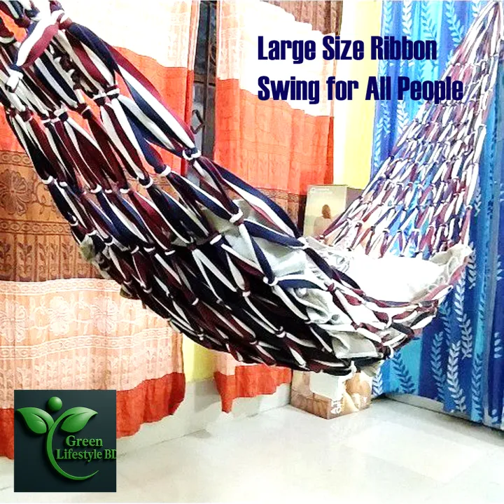 Handmade%20Ribbon%20Dolna/Hammock%20%E2%80%93%20Extra-Long%208.5ft,%20Strong%20&%20Comfortable%20Swing%20in%20Random%20Color%20-%20Image%203