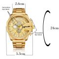 Golden Stainless Steel Quartz Watch Men Waterproof Military Mens Wrist Watches Top Luxury Brand Cagarny Casual Man Watch Clock. 