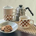 Nordic Checkerboard Coffee Mug Cup Ceramic Stacked Mugs Coffee Cups Office Home Water Cup Couple Cup Afternoon Tea Cup Milk Cup. 