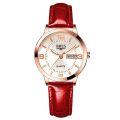 Leather Strap Dual Calendar Life Waterproof Ladies Watch Luminous Week Calendar Function Women's Fashion Quartz Watch Date Watch.