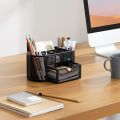 Black Metal Mesh Desk Organizer Pen Stand with Drawe.