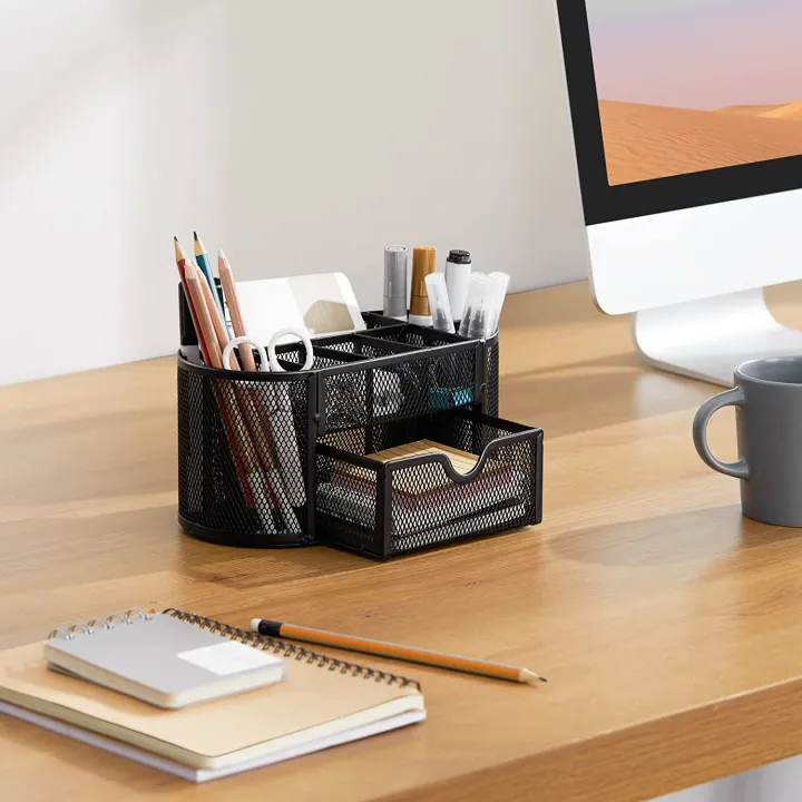 Black%20Metal%20Mesh%20Desk%20Organizer%20Pen%20Stand%20with%20Drawe%20-%20Image%202