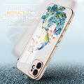 Hontinga for OPPO A54 / A54 2021 Back Cover + Free Lanyard Luxury 6D Plating Cartoon Peacock Side Pattern Case Soft Silicone Square Phone Cases.
