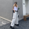 Punk Black Cargo Pants Women Gothic Chain White Wide Leg Trousers Female Hippie Street Style Emo Mall Goth BQ. 