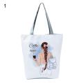 Women Tote Bag Solid Structure Foldable People Print Lady Shoulder Pouch.