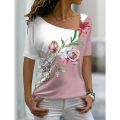2023 Women's Floral Theme Printed Painting Tee Shirts V Neck Casual Female Daily Pullover New T Shirt Design Streetwear Summer. 