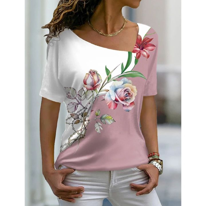 2023%20Women's%20Floral%20Theme%20Printed%20Painting%20Tee%20Shirts%20V%20Neck%20Casual%20Female%20Daily%20Pullover%20New%20T%20Shirt%20Design%20Streetwear%20Summer%20-%20Image%206