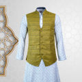Lubnan Mens Slim Fit Olive Color Cotton Fabrics Koti. 