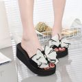 Women Bow Summer Sandals Slipper Indoor Outdoor Beach Shoes Summer Women's Shoes Flip Flops on The Platform. 