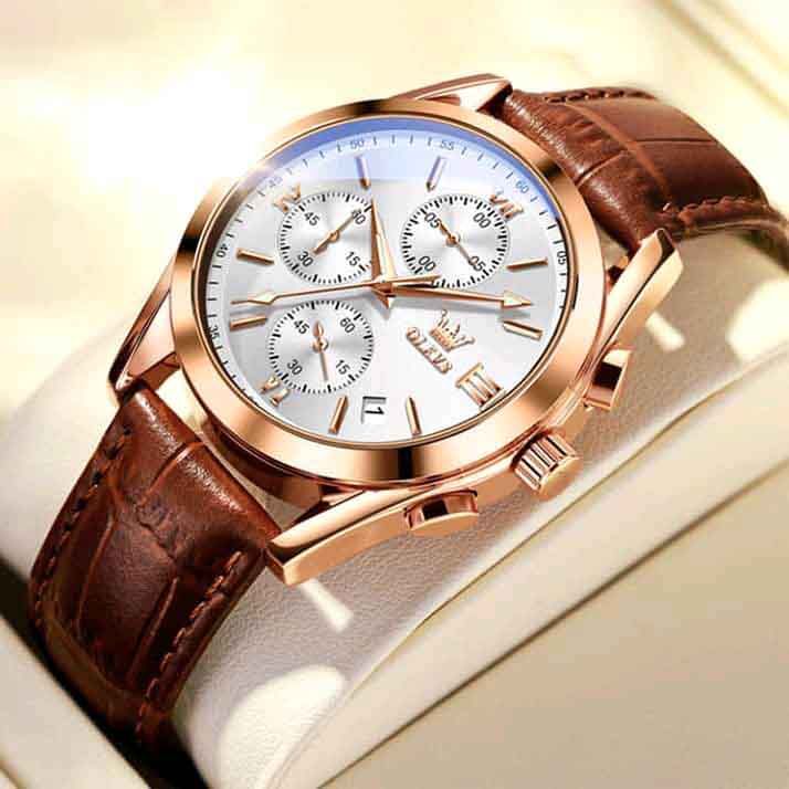 Ole-vs Top Brand Leather Chronograph Wrist Watch For Men