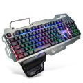 HXSJ 7Pin Pk-900 Gaming Keyboard Rgb Backlight Computer Keyboard With Mo-bile P-hone HO-lder Wrist Rest S-ilver. 