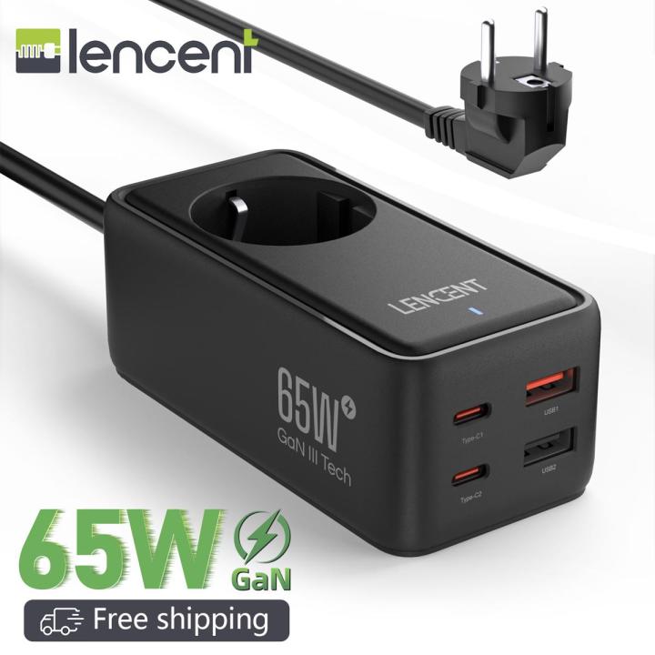 LENCENT%205%20in%201%20GaN%20III%20Tech%2065W%20Power%20Extension%20USB%20C%20PD%20Port,%20Fast%20Charging%20with%201%20AC+4%20Ports%20of%20USB,%201.5M%20Extension%20Cable%20-%20Image%202
